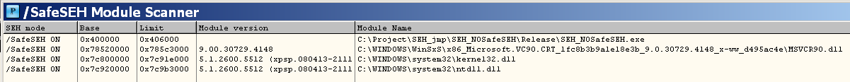 windows xp下的SafeSEH